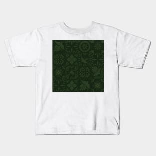 Mexican Dark Green Talavera Tile Pattern by Akbaly Kids T-Shirt